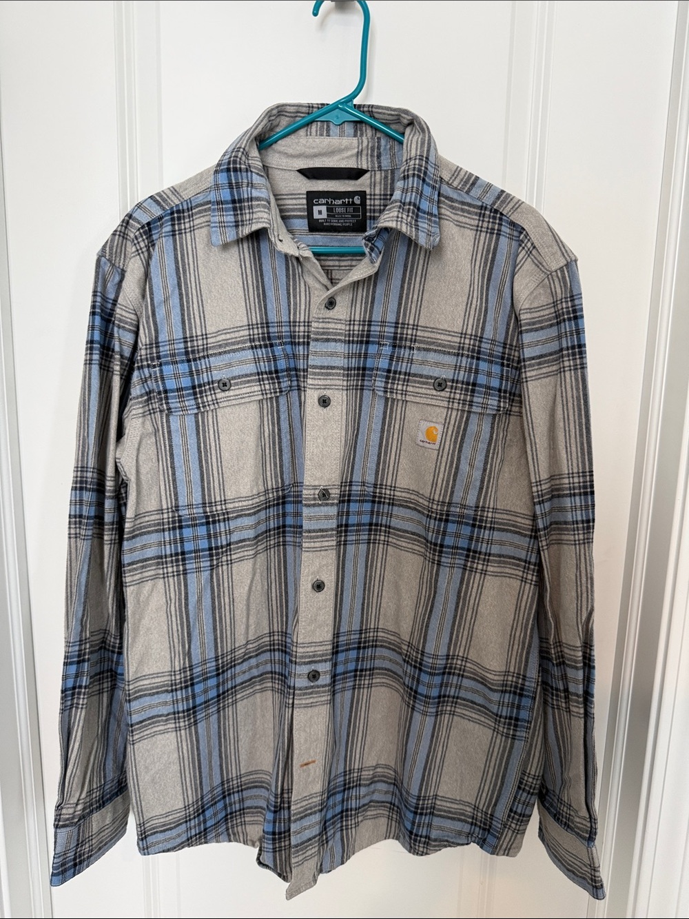 Carhartt Plaid Button-Up Shirt in Light Gray & Blue